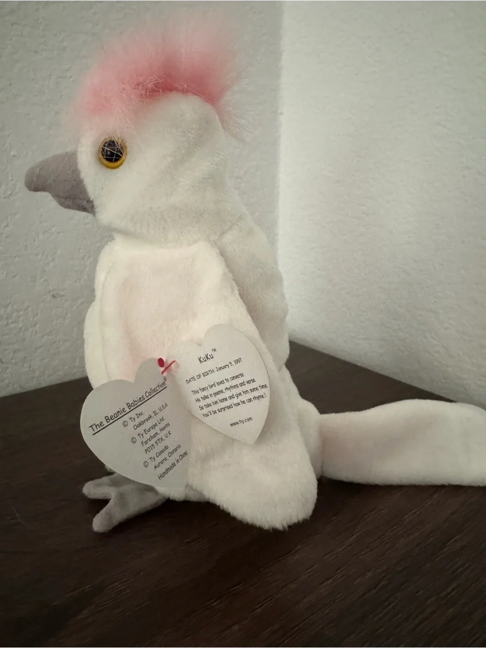 Ty KuKu White & Pink Cockatoo Plush Toy